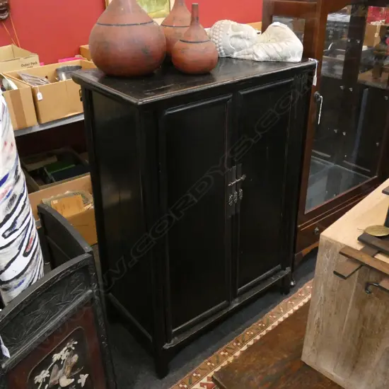BLACK PAINTED OLD CHINESE CABINET...