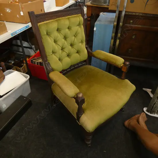 2 EDWARDIAN CHAIRS GREEN UPHOLSTERY