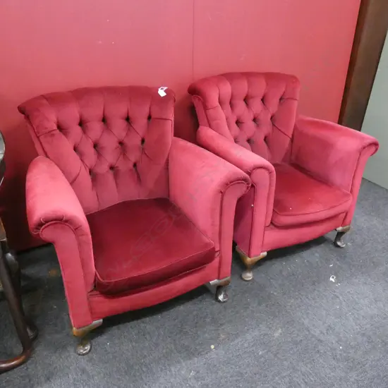 PR RED VELVET QUEEN ANNE STYLE TUB CHAIRS W.780mm...