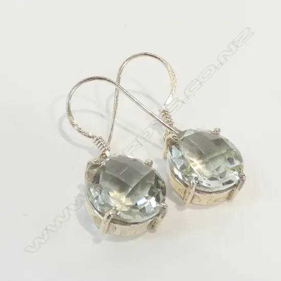 PALE GREEN AMETHYST & 925 SILVER EARRINGS