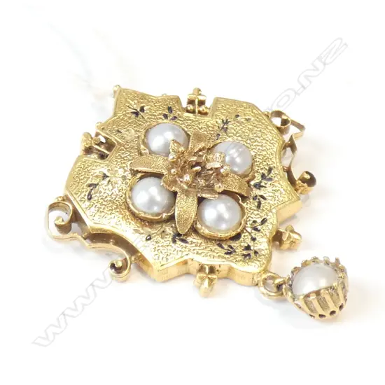 14K GOLD & PEARL PENDANT / BROOCH 9 grams