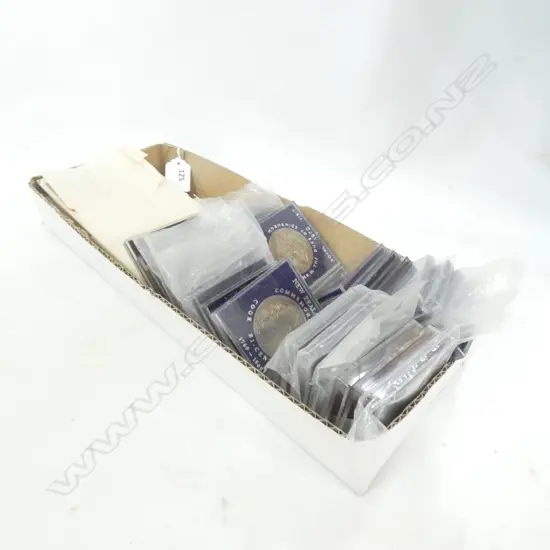 BOX COMMEMORATIVE COINS & STAMPS 