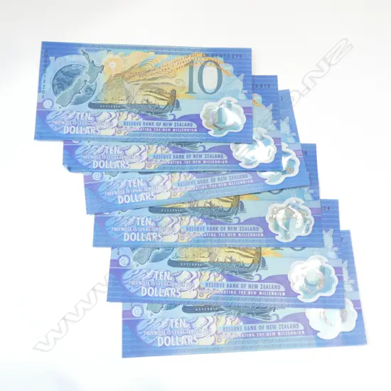 SIX NZ MILLENIUM $10 BANK NOTES 