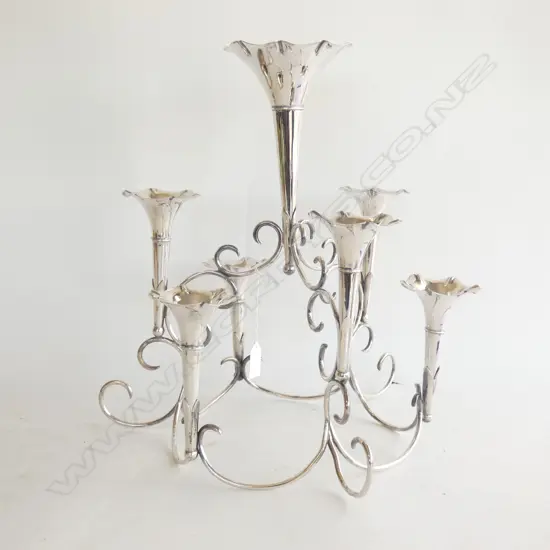 SILVER PLATE EPERGNE 7 TRUMPETS SCROLLING FRAME H.400mm