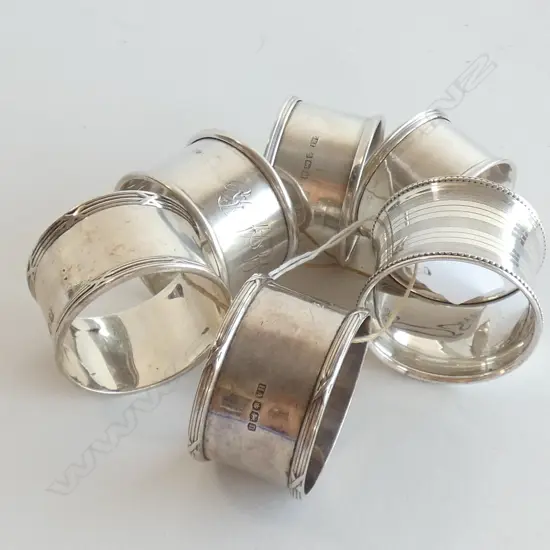 SIX ASST STG SILVER NAPKING RINGS; TOTAL WEIGHT 123GMS 