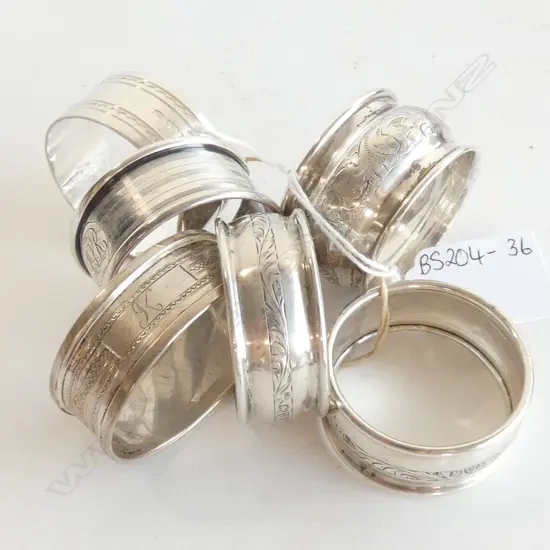 6 ASST STG SILVER NAPKIN RINGS; TOTAL WEIGHT 73GMS