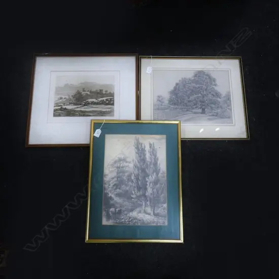 CLAUDE LORRAIN LITHO & 2 19THC DRAWINGS