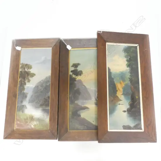 3 COLONIAL LANDSCAPE OILS; 2 PAUL WREN 'MORNING LAKE MANAPOURI' & 'CLARENCE RIVER KAIKOURA' + UNSIGNED 595x220mm