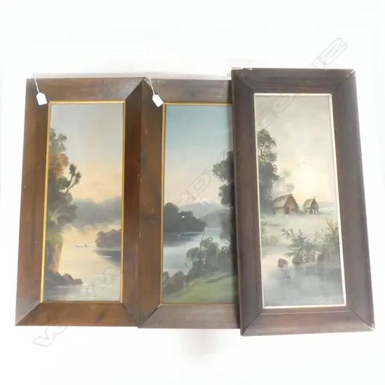 3 COLONIAL OILS; 2 PAUL WREN AF 'LAKE BRUNNER' & 'WANGANUI RIVER' + DE RITZ 'MAORI WHARE & FOOD HOUSE' 615x230mm