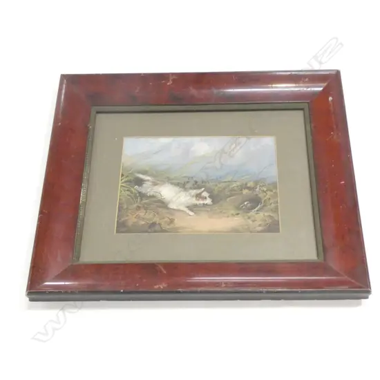 VICTORIAN OIL, ARTIST UNKNOWN, TERRIER DOG CHASING ANIMAL INTO HOLE 135x185mm