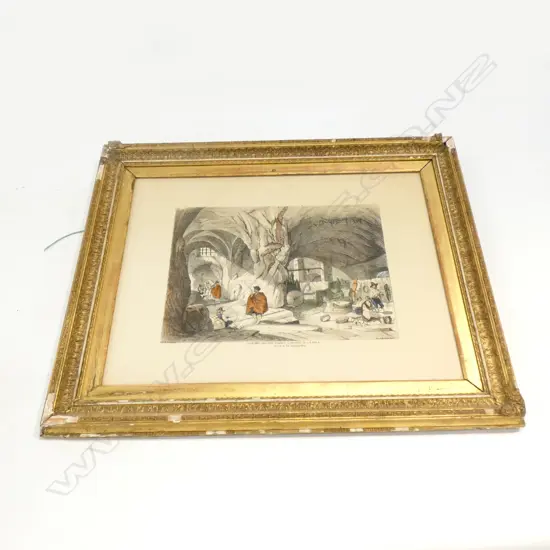 OLD GILT FRAMED CUEVAS PRINT (DAMAGE TO FRAME)  290 X 390MM