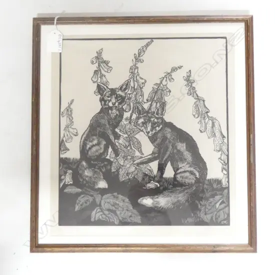 UNA CAMBELL 'FOXGLOVES' WOOD BLOCK PRINT 2/20, 1933 320x290mm