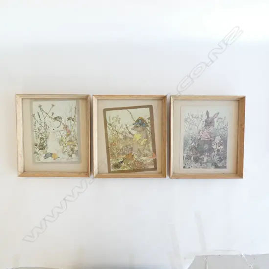 THREE EARLY 20thC CHILDRENS BOOK ILLUSTRATIONS in WHITEWASH FRAMES. 150 X 200 EACH PRINT