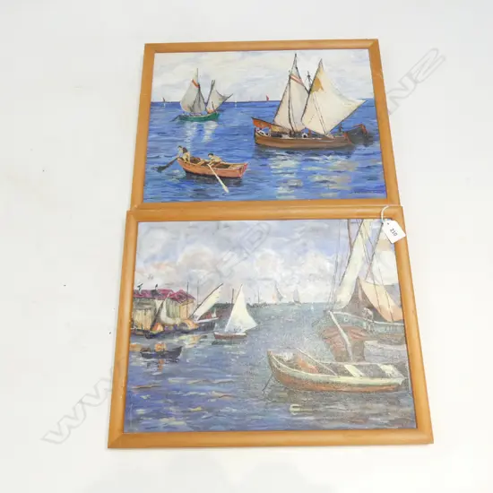 WRAY STEENSON ; PAIR UNTITLED OILS OF SMALL YACHTS.