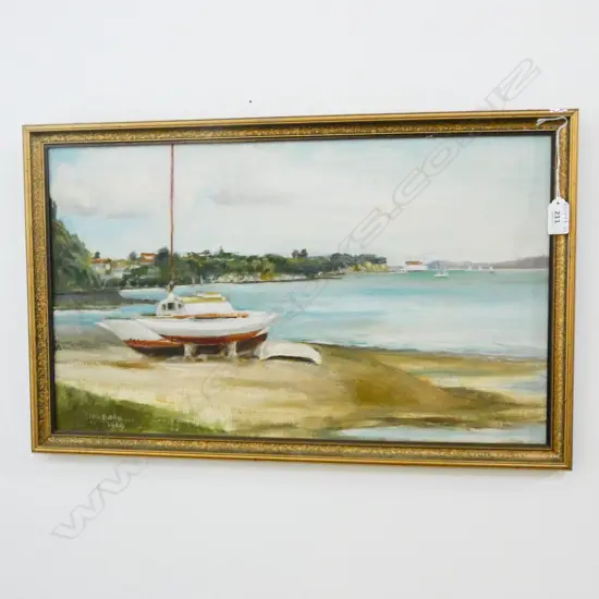 RABONE. OIL ON BOARD. “ON THE BEACH ST HELIERS”