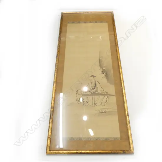 CHINESE W/C ON SILK, SCHOLAR & CHILD 940x340mm