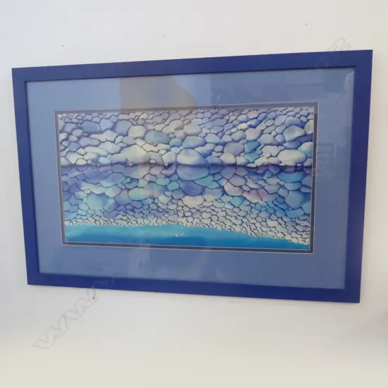 SAGE COX 'REFLECTIONS BLUE' PAINTING ON SILK 420x790mm