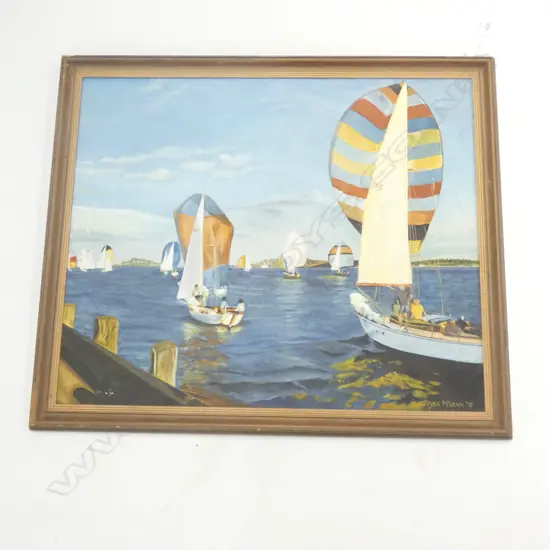 JOYCE MCLEAN ’72 ACRYLIC ON BOARD SPINNAKERS ON WAITEMATA