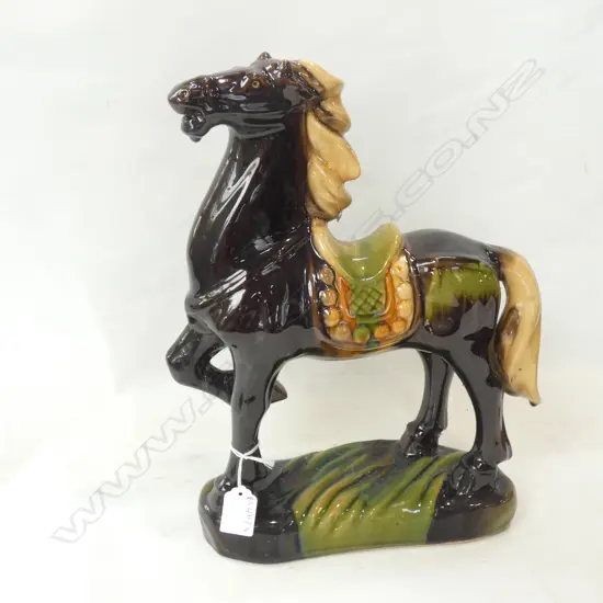 DARK SANCAI GLAZED HORSE H.360mm