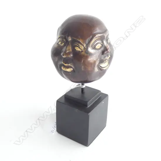 BRONZE 4 SIDED BUDDHA HEAD ON STAND H.190mm