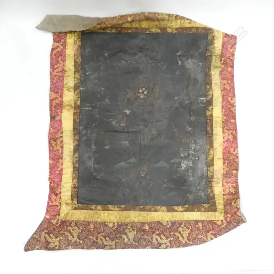 OLD TIBETAN THANGKA DARK GROUND PAINTED DEMONS