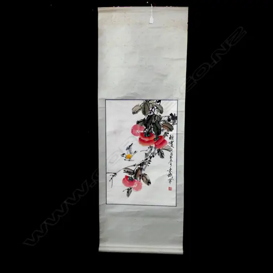 CHINESE INK SCROLL PAINTING; BLOSSOMS & BIRD 450 X 670MM