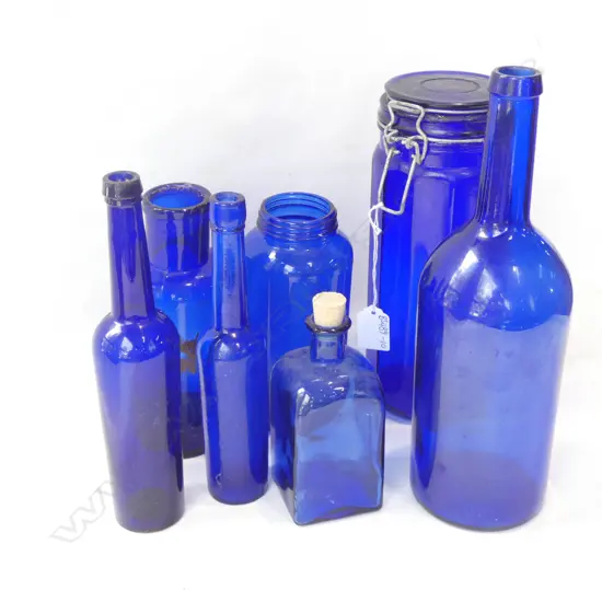 7 VINTAGE BLUE  DISPLAY BOTTLES