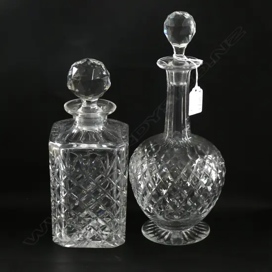 2 DIAMOND CUT CRYSTAL DECANTERS; SQUARE & OTHER H.295mm