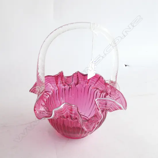 VINTAGE CRANBERRY GLASS BASKET H.220mm