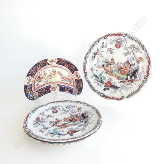 3 MASONS IRONSTONE ANTIQUE PLATES & SIDE DISH (4)
