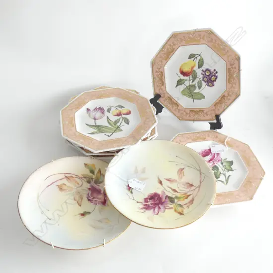 2 HANDPAINTED WORCESTER PLATES 230mm dia + 6 SPODE 