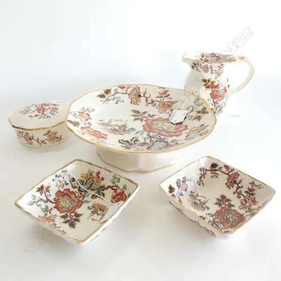 5 PCS MASONS IRONSTONE GOLDEN AZALEA PATTERN