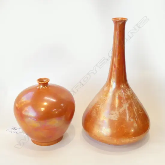 2 RUSKIN VASES; 1 HAS WEAR H. 150 & 240MM