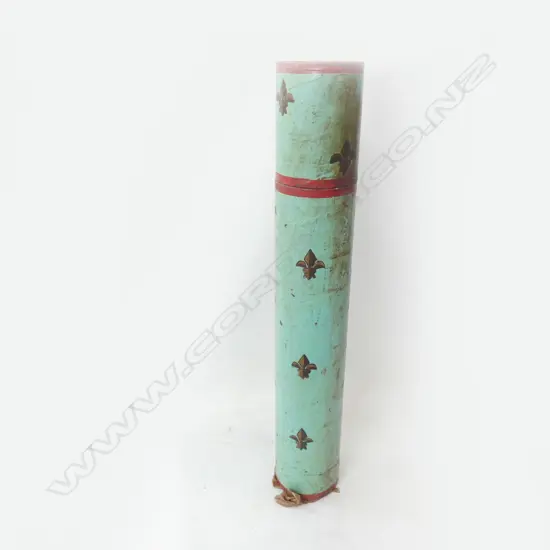 OLD PAINTED PRINT ROLL HOLDER - FLEUR DE LIS PATTERN  L 620 DIA 100MM