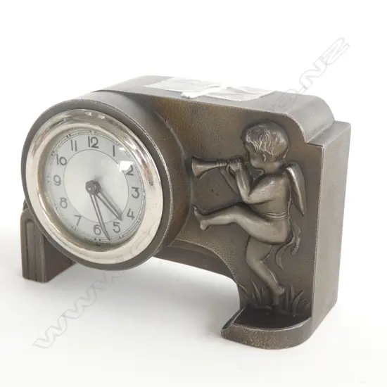FRENCH ART DECO MANTLE CLOCK WITH CHERUB - BACK COVER MISSING A/F
