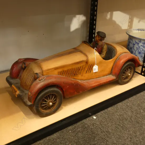 VINTAGE STYLE PAINTED WOODEN CAR L.750mm