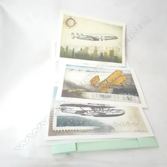 ORIENTAL CALLIGRAPHY280 X 240MM & COLLECTION OLD AEROPLANE PRINTS (175 X 80MM)