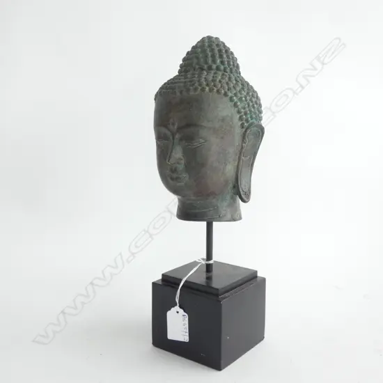 BRONZE BUDDHA HEAD ON STAND H.330mm