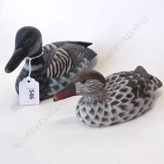 PR CARVED WOODEN PAINTED DUCKS. LARGEST L 170MM