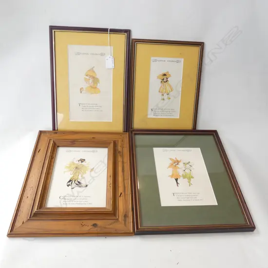 FOUR FRAMED 'FLOWER CHILDREN' PRINTS WITH POEMS - LARGEST 130 X 220MM