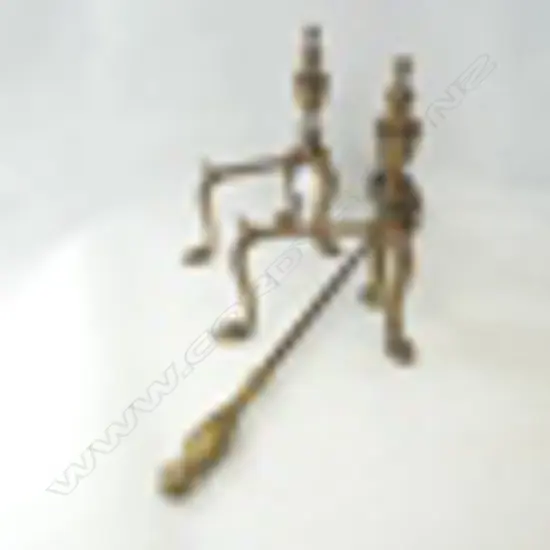 PR BRASS FIRE DOGS & ONE FIRE BRUSH TOOL