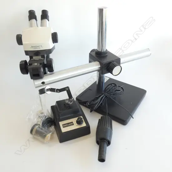 BAUSCH & LOMB STEREOZOOM 6 MICROSCOPE POD w BOOM STAND &  ADDITIONAL LENS