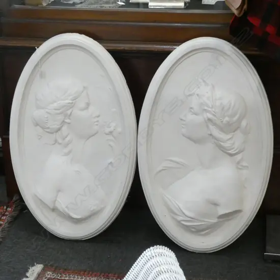 2 ART NOUVEAU PLASTER PLAQUES H 813 MM
