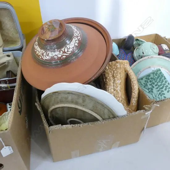 BOX LOT TAGINE, SYLVAC JUG ETC