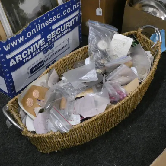 LG BASKET OLD BUTTONS; MANY ON CARDS 