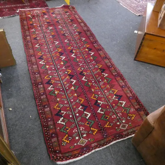 HAND KNOTTED ALL WOOL RED PERSIAN RUNNER RUG...