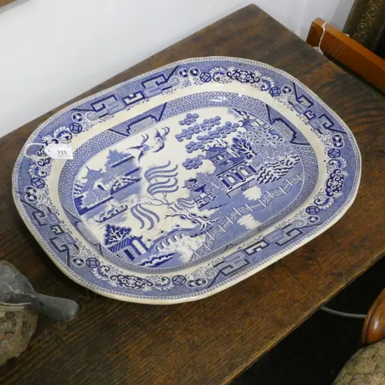 LG OLD WILLOW PATTERN MEAT PLATE 450 X 355MM