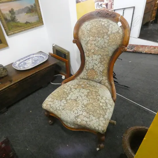 VICTORIAN WALNUT GRANDMOTHER CHAIR WHITE CASTORS
