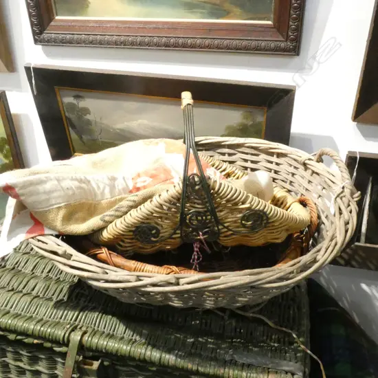 3 BASKETS (ONE A/F}+ CONTENTS - CUSHION ETC..