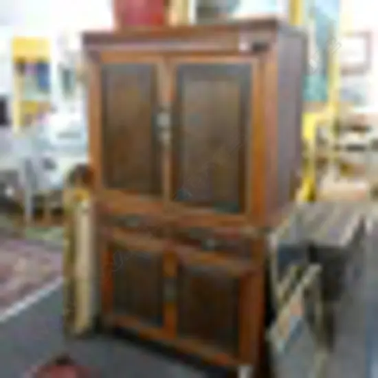 OLD WOODEN 4 DOOR TWO SECTION CUPBOARD